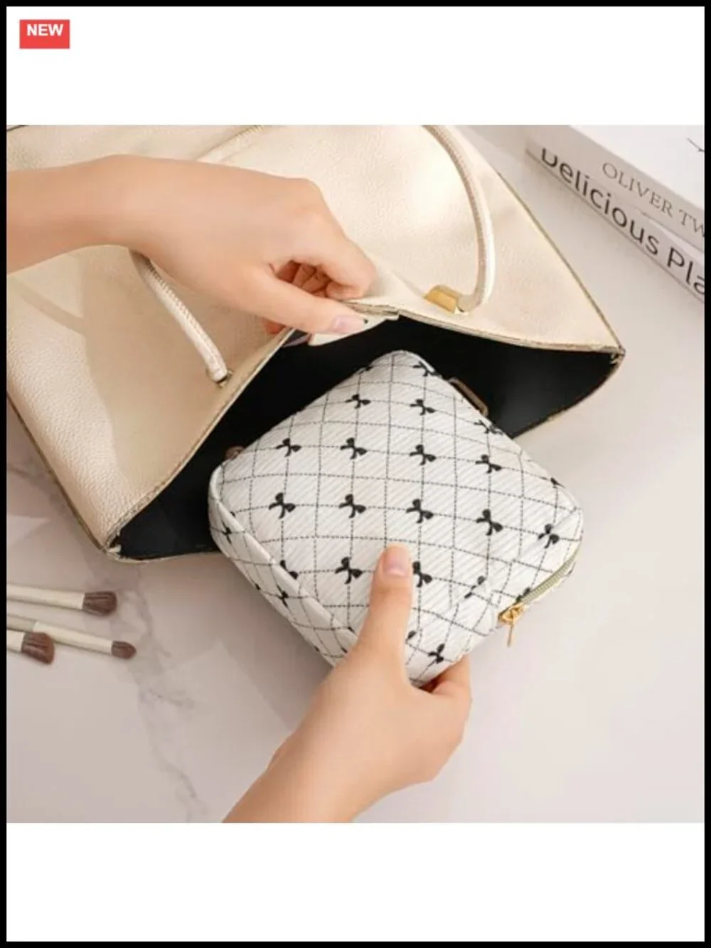 Cute Corduroy Zipper Makeup Bag Pouch Bear Pattern Travel Cosmetic Organizer